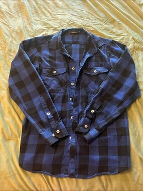 Blue and Black Buffalo Plaid Button-Up Shirt